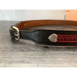 WOMEN'S LEATHER Black With Red Embossing LEATHER BELT Marked Size 36